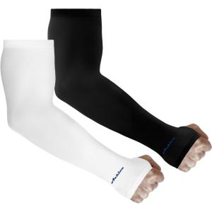 imageAchiou Arm Sun Sleeves Compression UV Protection Cooling for Men Women Summer Sunblock Basketball Football Cover Arms Tattoo2 Pairs Black  White