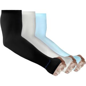 imageAchiou Arm Sun Sleeves Compression UV Protection Cooling for Men Women Summer Sunblock Basketball Football Cover Arms Tattoo3 Pairs Black grey blue