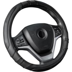 imageAchiou Black and Red Car Steering Wheel Cover Universal 15 inch with Grip Contours Leather Auto for Men and Women NonSlip Breathable Soft and ComfortableBlack  Black