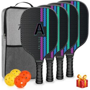 imageAchiou Pickleball Paddles Set of 2Fiberglass Pickle Ball RacketsCarry BagGifts for Men WomenUSAPA Approved2 Outdoor Pickleball Balls ampamp 2 Indoor BallsBlack 4 paddles