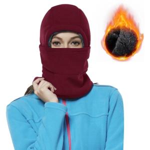 imageAchiou Ski Mask for Women Men Sherpa Hood Ski Mask Winter Balaclava Windproof Hooded Scarf Cold Weather Hat Neck WarmerWine Red
