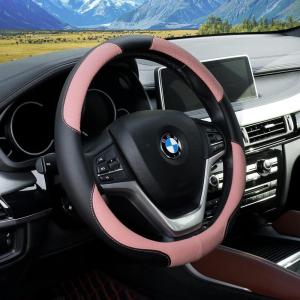 imageAchiou Steering Wheel Cover Universal 1451525 inch Steering Wheel Covers for Men Women with Classic Embossing Comfortable Soft DurablePink and Black