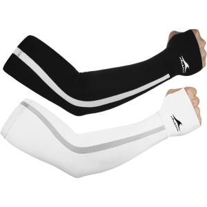 imageAchiou UV Sun Protection Cooling Arm Sleeves UPF50 Arm Compression Sleeves for Women Summer Sunblockn Football Golf1black1white