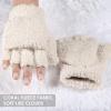 imageAchiou Warm Fingerless Gloves for Women Men Convertible Winter Fingerless Mittens with Fliptop Cover Knitted Wool FabricApricot