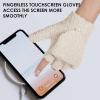 imageAchiou Warm Fingerless Gloves for Women Men Convertible Winter Fingerless Mittens with Fliptop Cover Knitted Wool FabricApricot