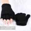 imageAchiou Warm Fingerless Gloves for Women Men Convertible Winter Fingerless Mittens with Fliptop Cover Knitted Wool FabricBlack