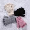 imageAchiou Warm Fingerless Gloves for Women Men Convertible Winter Fingerless Mittens with Fliptop Cover Knitted Wool FabricGrey
