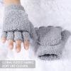 imageAchiou Warm Fingerless Gloves for Women Men Convertible Winter Fingerless Mittens with Fliptop Cover Knitted Wool FabricGrey