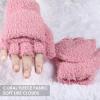 imageAchiou Warm Fingerless Gloves for Women Men Convertible Winter Fingerless Mittens with Fliptop Cover Knitted Wool FabricPink