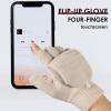 imageAchiou Winter Fingerless Gloves for Men Women Convertible Warm Half Finger Mitten Gloves Flip Top Knitted Clamshell GlovesBeige