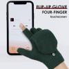 imageAchiou Winter Fingerless Gloves for Men Women Convertible Warm Half Finger Mitten Gloves Flip Top Knitted Clamshell GlovesGreen
