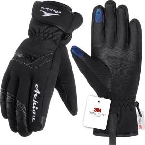 imageAchiou Ski Snow Gloves Winter Warm 3M Thinsulate Waterproof Touchscreen Men WomenNew Black