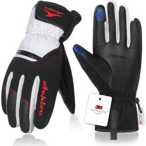 imageAchiou Ski Snow Gloves Winter Warm 3M Thinsulate Waterproof Touchscreen Men WomenNew White