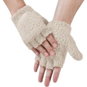 imageAchiou Warm Fingerless Gloves for Women Men Convertible Winter Fingerless Mittens with Fliptop Cover Knitted Wool FabricApricot