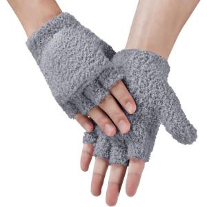 imageAchiou Warm Fingerless Gloves for Women Men Convertible Winter Fingerless Mittens with Fliptop Cover Knitted Wool FabricGrey
