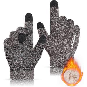 imageAchiou Winter Gloves for Men Women Touch Screen Gloves Upgraded Thicken AntiSlip Silicone Gel Thermal Soft Knit LiningCoffee  White