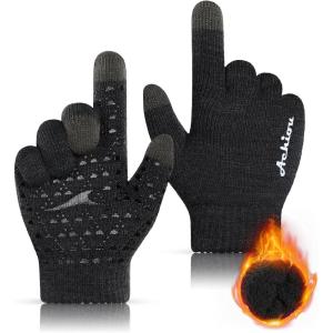 imageAchiou Winter Gloves for Men Women Touch Screen Gloves Upgraded Thicken AntiSlip Silicone Gel Thermal Soft Knit LiningShade Gray