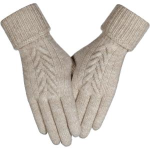 imageAchiou Women Winter Gloves Touch Screen Gloves Elastic Soft Warm Knit Lined One SizeKhaki