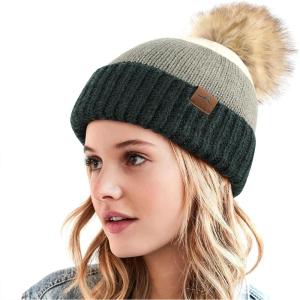 imageAchiou Winter Women Beanie Hat Warm Cable Knit Beanies for Women 3 Color Knitted Hat Skull Cap Faux Fur Pom Fleece Lined