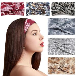imageAchiou Boho Headbands for Women Twist Knotted Head Bands for Womens Curly Hair Non Slip Wide Turban Cloth Hairbands Elastic Hair Accessories for Girls Yoga 6 Pack Two SizeCombination B