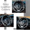 imageAchiou Gray Car Steering Wheel Cover Universal 15 inch with Grip Contours Leather Auto for Men and Women NonSlip Breathable Soft and ComfortableBlack  Gray