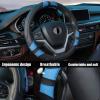 imageAchiou Gray Car Steering Wheel Cover Universal 15 inch with Grip Contours Leather Auto for Men and Women NonSlip Breathable Soft and ComfortableBlack  Blue