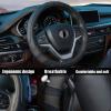 imageAchiou Gray Car Steering Wheel Cover Universal 15 inch with Grip Contours Leather Auto for Men and Women NonSlip Breathable Soft and ComfortableBlack  Black