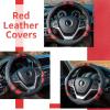 imageAchiou Gray Car Steering Wheel Cover Universal 15 inch with Grip Contours Leather Auto for Men and Women NonSlip Breathable Soft and ComfortableBlack  Red
