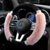 imageAchiou Rhinestone Fluffy Steering Wheel Cover  Comfortable NonSlip Luxury Faux Wool Universal Fit for 145quot to 15quot Steering WheelsBlack and Pink