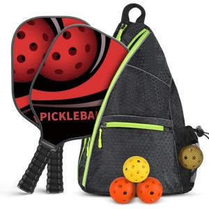 imageAchiou Pickleball Paddles Set of 2  HighPerformance Fiberglass Surface Lightweight Rackets with Bag Sports Facility for Men and Women Includes 2 Outdoor and 2 Indoor Pickleball BallVibrant Curve