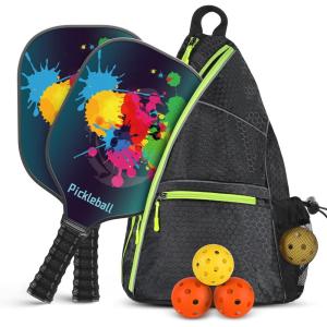 imageAchiou Pickleball Paddles Set of 2  HighPerformance Fiberglass Surface Lightweight Rackets with Bag Sports Facility for Men and Women Includes 2 Outdoor and 2 Indoor Pickleball BallTranquil Tropics