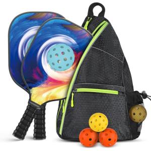 imageAchiou Pickleball Paddles Set of 2  HighPerformance Fiberglass Surface Lightweight Rackets with Bag Sports Facility for Men and Women Includes 2 Outdoor and 2 Indoor Pickleball BallWhimsical Wonderland