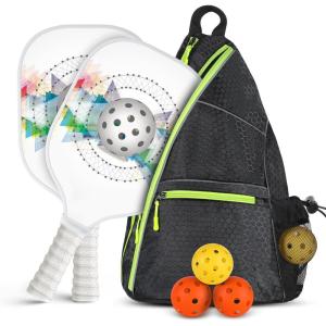 imageAchiou Pickleball Paddles Set of 2  HighPerformance Fiberglass Surface Lightweight Rackets with Bag Sports Facility for Men and Women Includes 2 Outdoor and 2 Indoor Pickleball BallFiesta Fiesta