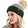 imageAchiou Winter Women Beanie Hat Warm Cable Knit Beanies for Women 3 Color Knitted Hat Skull Cap Faux Fur Pom Fleece LinedBottle Green