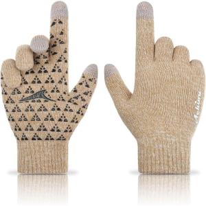 image:imageAchiou Winter Gloves Glove for Men Women Upgraded Touch Screen Texting Warm Running with Thermal Soft Knit LiningWhite  Khaki